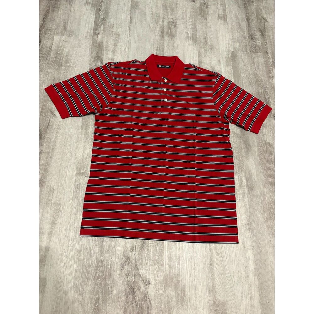 OXFORD GOLF Polo Shirt Men's L Red/Blue Stripe Short Sleeve